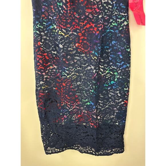NWT Betsey Johnson Lace Overlay Floral Sheath Dress Navy Floral Women's Size 8 - Picture 4 of 13